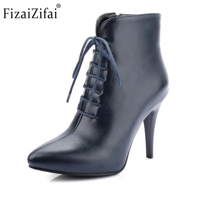 

Mature Women Ankle Boots Cool Pointed Toe Thin High Heels Shoes Woman Spring Autumn Less Platform Botas Mujer Size 32-48