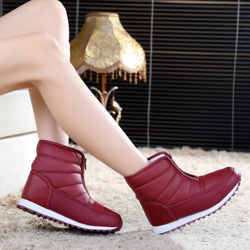 boots women 2019 waterproof non-slip warm snow boots platform ankle boots winter shoes pu leather wool blend women boots