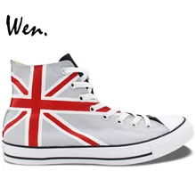 Wen Grey Blue Hand Painted Shoes Design Custom Union Jack UK Flag Men Women’s High Top Canvas Sneakers Christmas Gifts