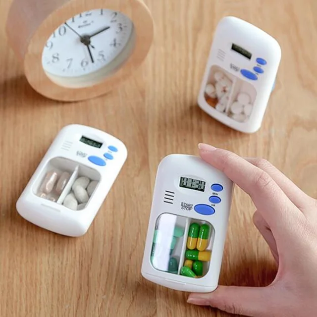 Intelligent Timed reminder pill box alarms timer 2 grid medication