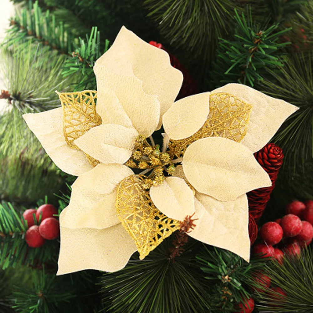 HACOCHU 10 шт./партия 20 см макушка для новогодней елки украшения искусственные цветы для Natale Navidad рождественские предметы интерьера
