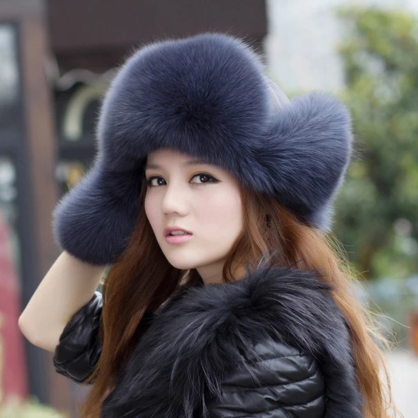 

Women Genuine Fox Fur Hat With Earflaps Winter Cap Hat cap Women Hat For Russian Winter Women Fur Hat With Ears New Phoniex