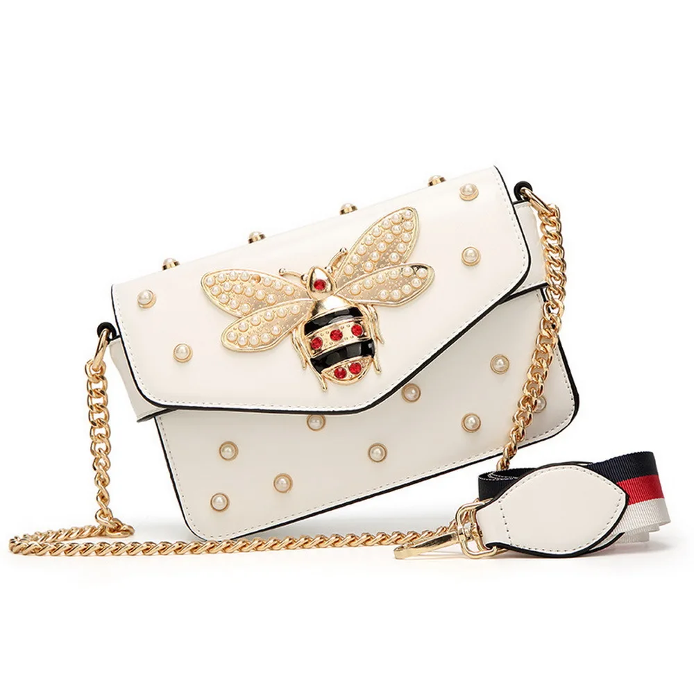 Цепочка с Пчелой жемчужиной роскошная дизайнерская женская сумка с бриллиантами Новая модная сумка-мессенджер брендовая стильная сумка из искусственной кожи женская сумка на плечо