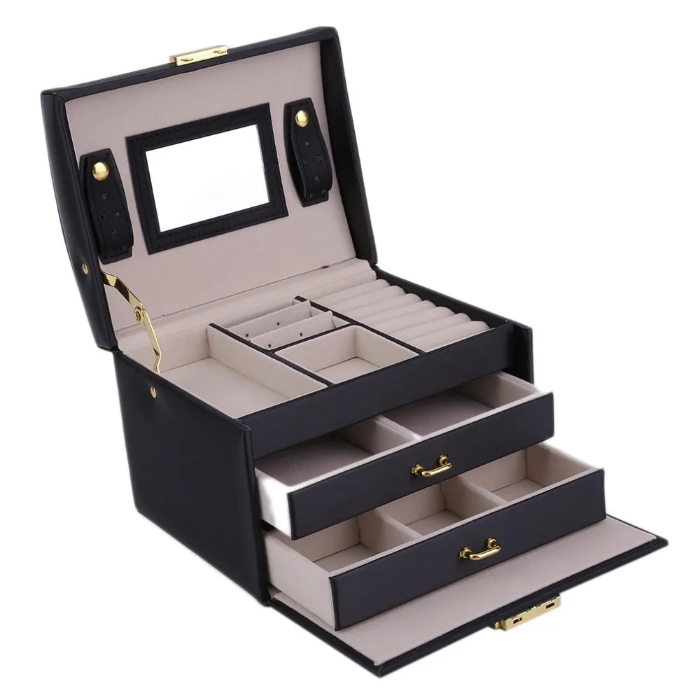 

Desktop Jewelry Box Cosmetic Case 2 Drawer Organizer Storage Ring Necklaces Watches Earrings Holder Home Makeup Tool