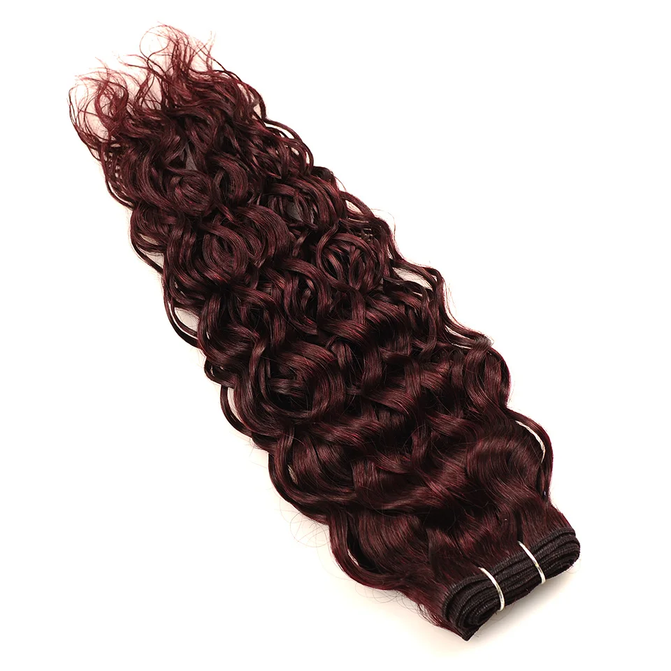 Pinshair Wine Red 4 Bundles Water Wave Peruvian Human Hair Weave Bundles Deals Burgundy Water Wave Thick Hair Extension Non Remy (8)