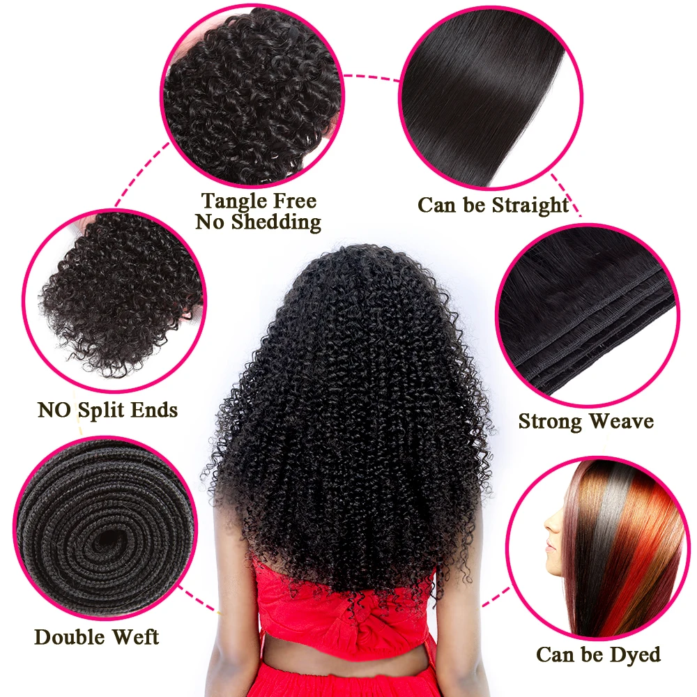 Queen Products Brazilian Kinky Curly 3/4 Bundles With Closure 100% Remy Human Weave Bundles With Lace Closure Hair Extensions Queen Products Brazilian Kinky Curly 3/4 Bundles With Closure 100% Remy Human Weave Bundles With Lace Closure Hair Extensions