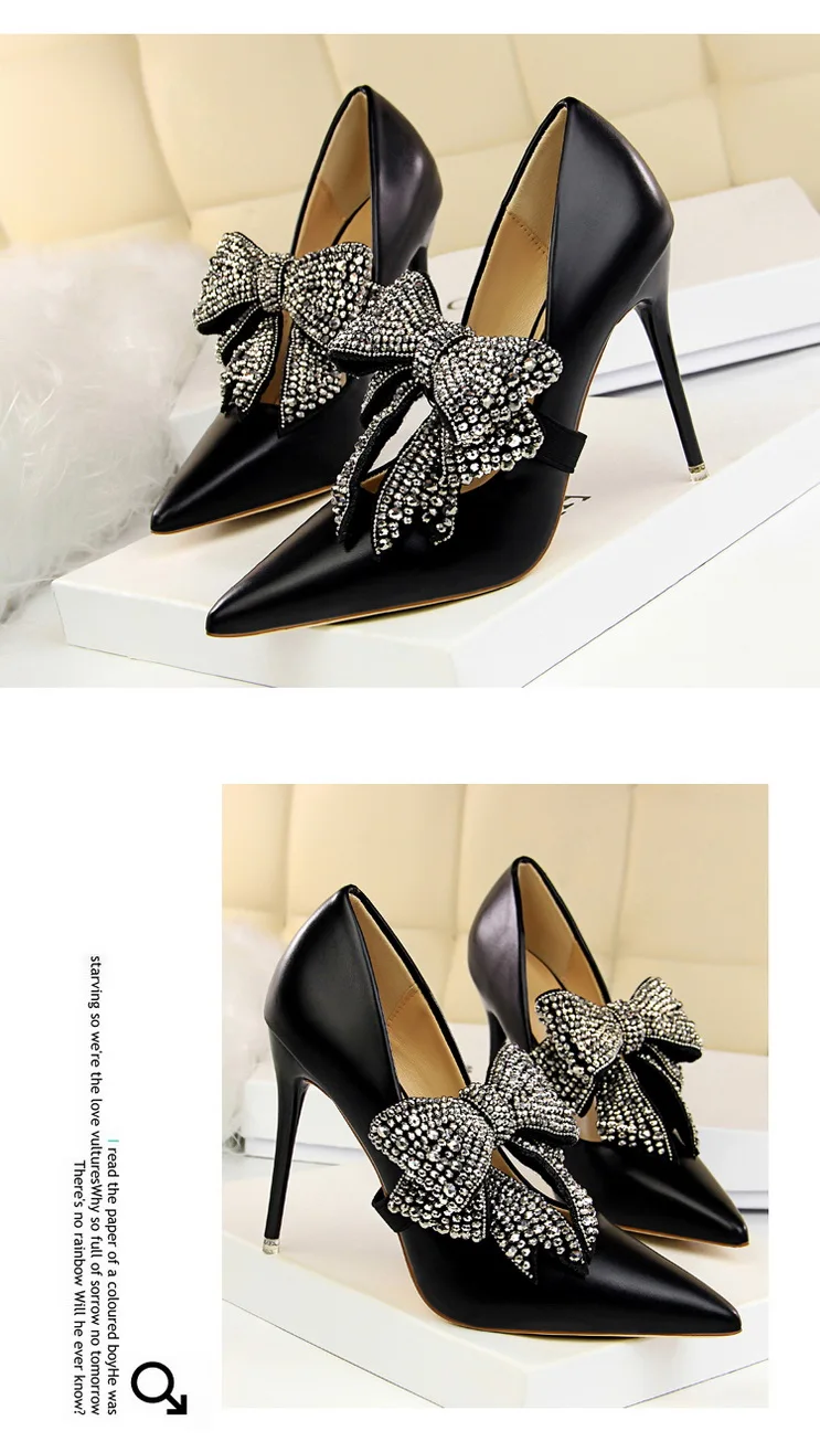 Элегантные свадебные туфли с украшением в виде бабочки новые осенние модные женские туфли-лодочки с острым носком женские туфли из искусственной кожи на высоком каблуке