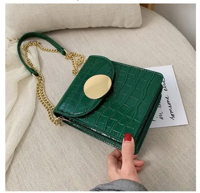 Маленькие кожаные сумки с крокодиловым узором, Женская мини сумка через плечо с цепочкой, женская сумка через плечо - Цвет: Зеленый