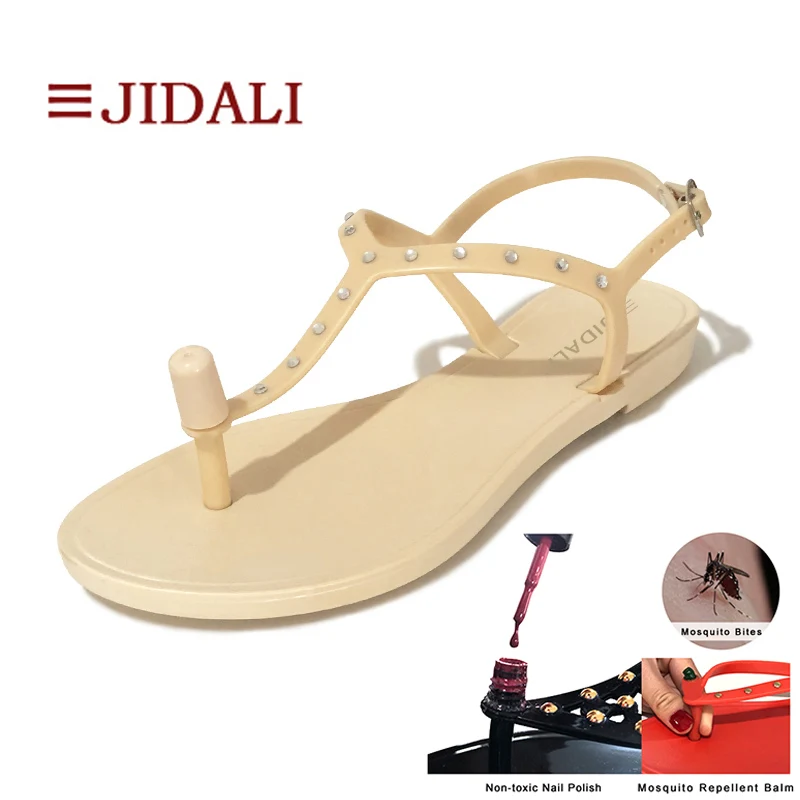 JIDALI/Модная обувь женские нетоксичные лаки для ногтей или Противомоскитный бальзам летние сандалии с Т-образным ремешком из ПВХ с кристаллами размеры 36-39 - Color: Non-toxic NailPolish