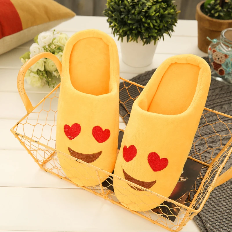 

Cute Emoji Slippers House Women Soft Plush Warm Cotton Home Floor Slippers Winter Indoor Non-slip Flat Bedroom Shoes QBT1093