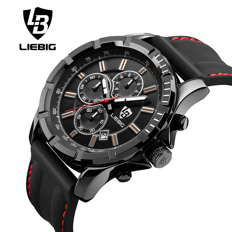 

LIEBIG Big Dial Men Quartz Watch Military Outdoor Sports Watches Red Fashion Casual Wristwatches Waterproof relogio masculino