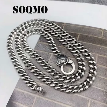 

SOQMO 7mm Buddha Men Chain Necklace 100% Real 925 Sterling Silver Buddhist Heart Sutra Big Thick Necklace Gift jewelry SQM252