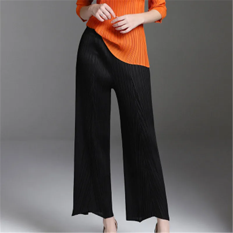 Miyake folds straight casual trousers loose pleated light blue large size wild ladies wide leg pants straight legs straight Miyake folds straight casual trousers loose pleated light blue large size wild ladies wide leg pants straight legs straight