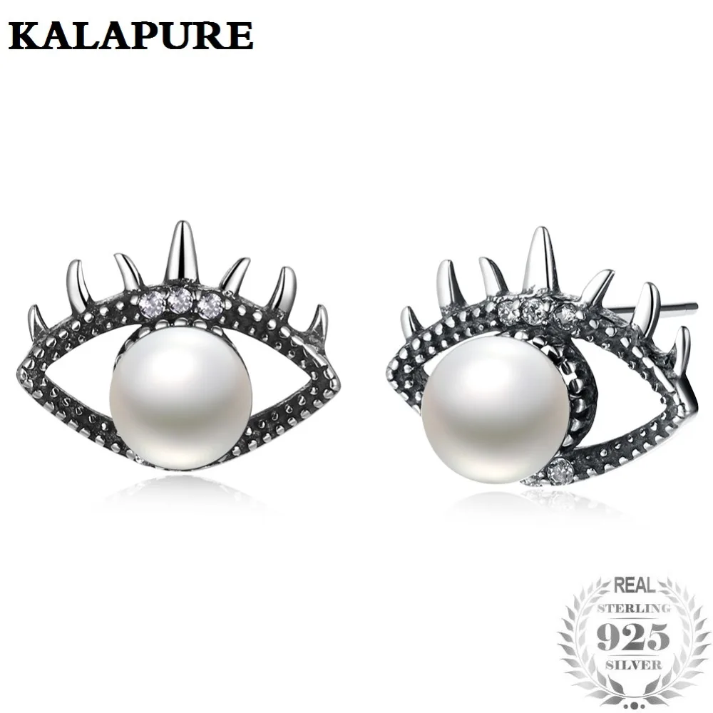 Kalapure Evil Eye Stud Earrings 925 Sterling Silver Imitation Pearls