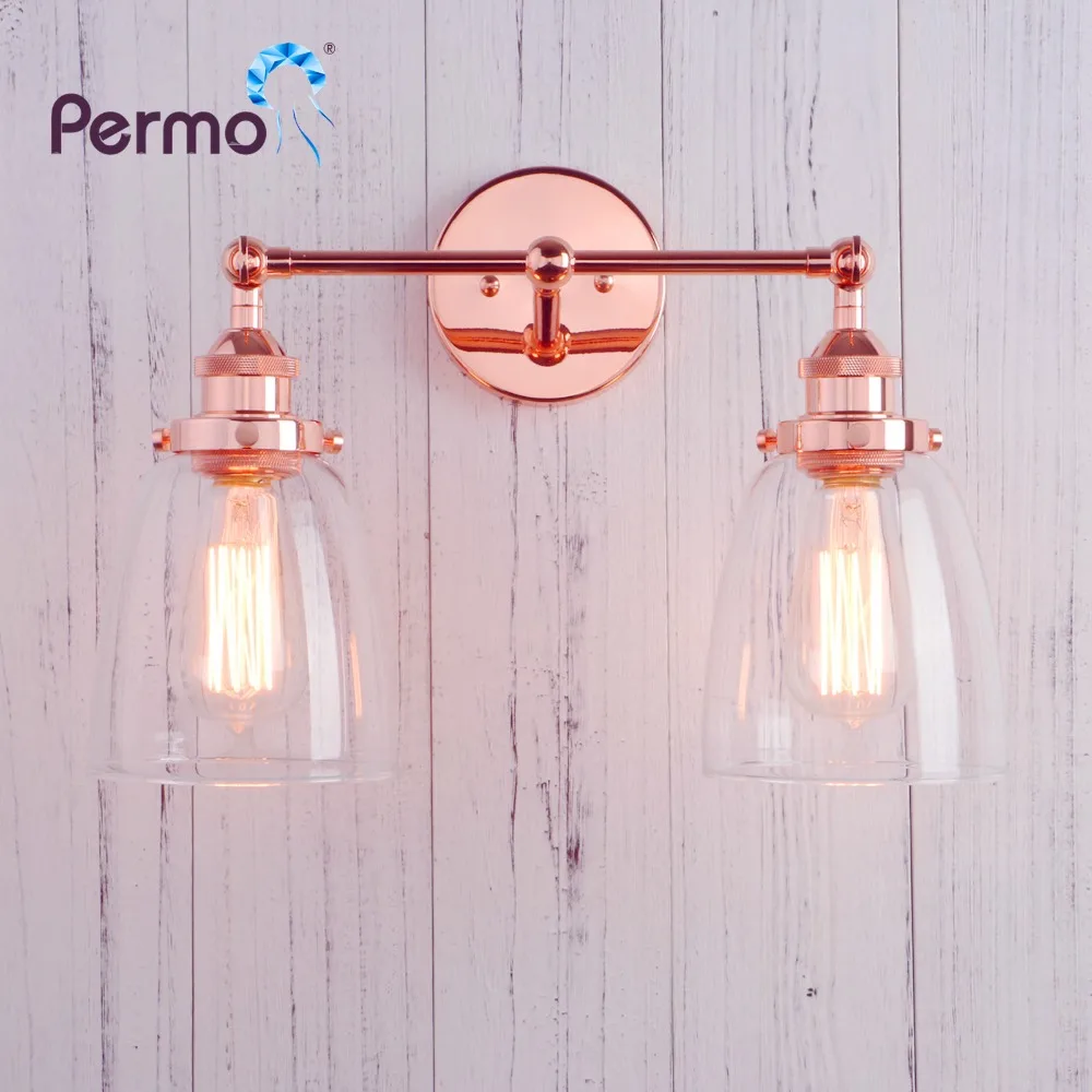 Permo Vintage Twin Wall Light Sconce 5.6'' Glass Shade Retro Wall Lamp