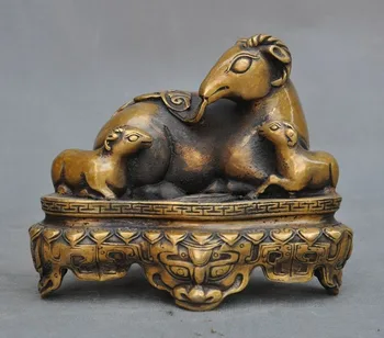 

wedding decoration Old Chinese Fengshui Bronze auspicious wealth Zodiac 3 Sheep Goat animal statue