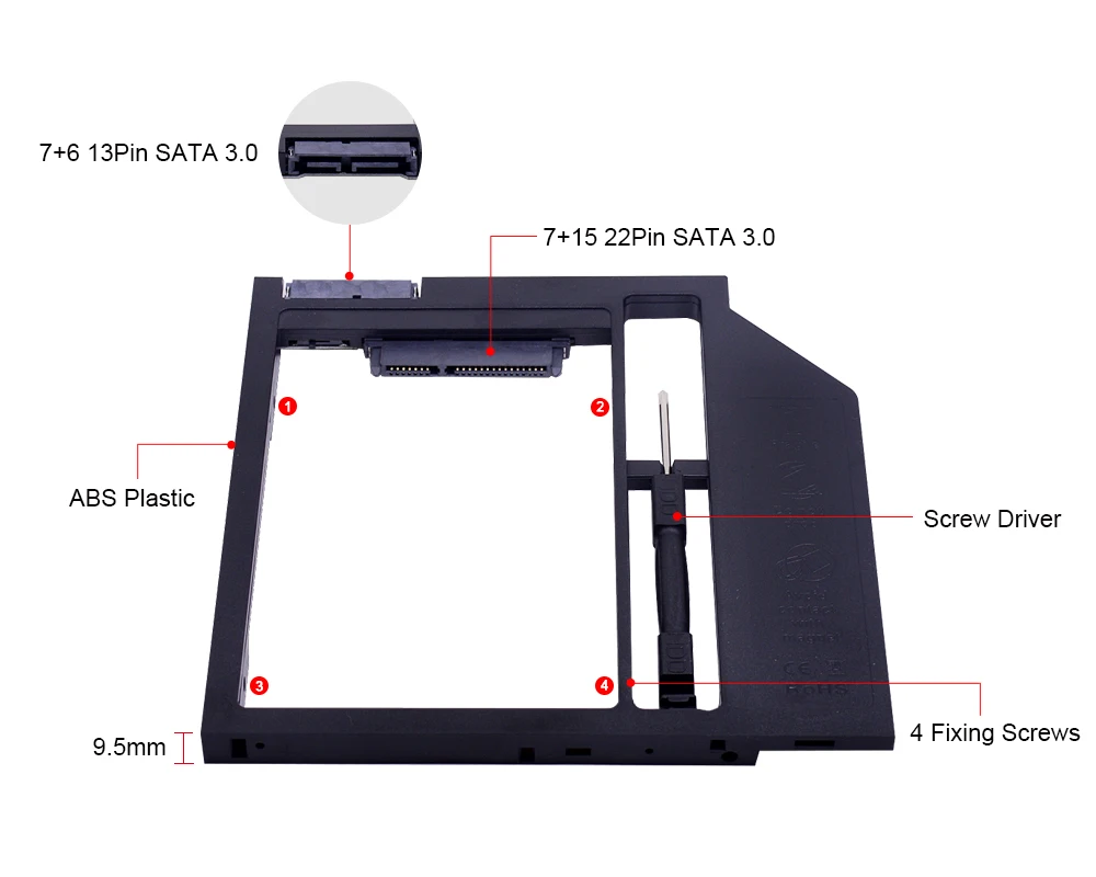 CHIPAL пластик 2nd Second HDD Caddy 9,5 мм 9 мм SATA 3,0 Optibay 2,5 ''SSD DVD жесткий диск драйвер CD-ROM чехол адаптер Корпус