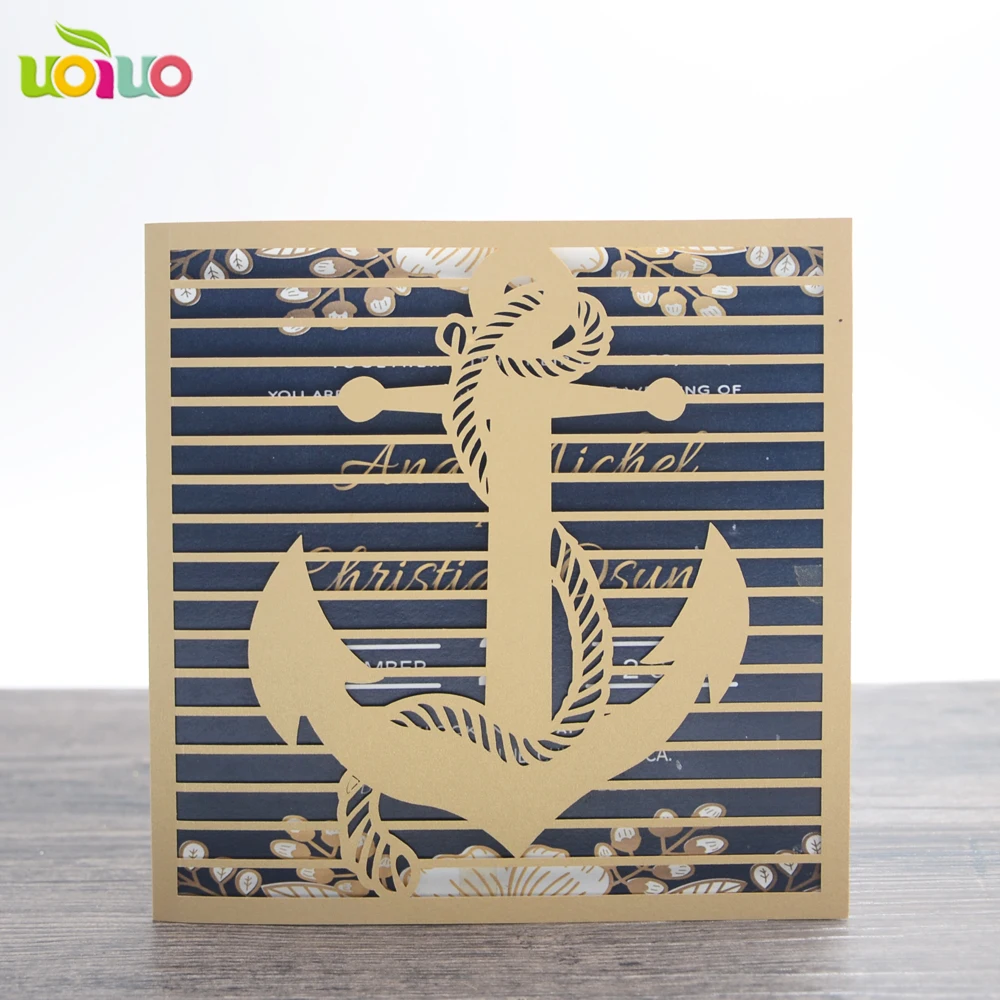 

Бесплатная доставка 10 компл./лот шамань золото элегантный европейский стиль забор якорь свадебные пригласительные открытки с бесплатным логотипом