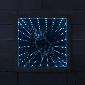 

French Bulldog Color Changing Infinity Mirror Wall Art Light Frenchie Dog Breed Lighted Mirror Wood Frame Infinite LED Tunnel