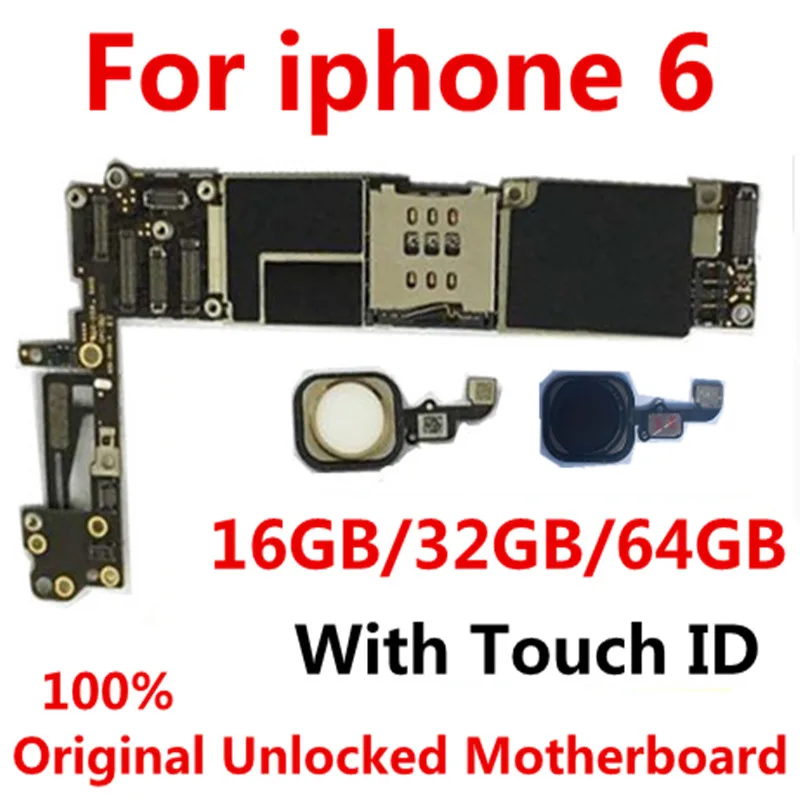 100% оригинальная разблокированная материнская плата для iphone 6 без сенсорного ID/с