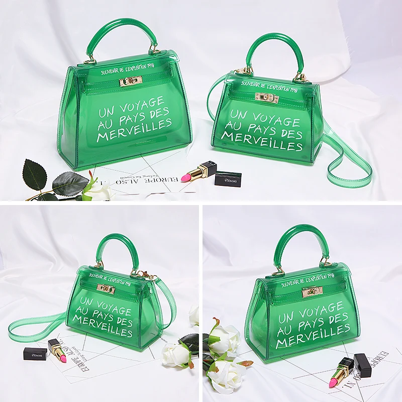 نساء حقائب شفافة رسالة مطبوعة الأعلى مقبض حقيبة لون الحلوى الصيف حمل حقائب السفر الكتف crossbody حقيبة مع وشاح نساء حقائب شفافة رسالة مطبوعة الأعلى مقبض حقيبة لون الحلوى الصيف حمل حقائب السفر الكتف crossbody حقيبة مع وشاح