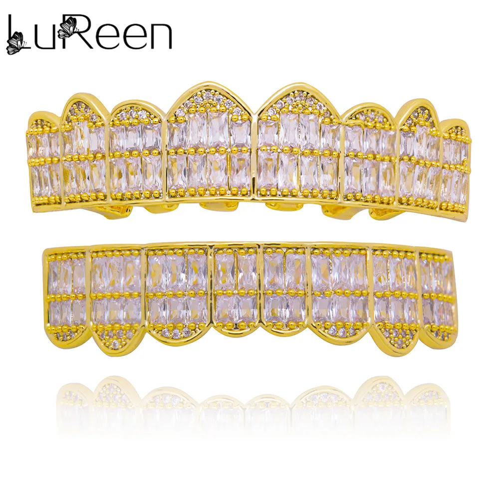 

LuReen Gold Grillz Top&Bottom Grills Dental Hip Hop Tooth Grill Vampire Teeth Caps Mouth Rapper Jewelry PartyXHYT1120