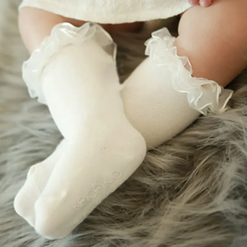 

White/Pink Colour Kids Baby Toddler Girls Princess Soft Cotton Lace Knee Length Socks