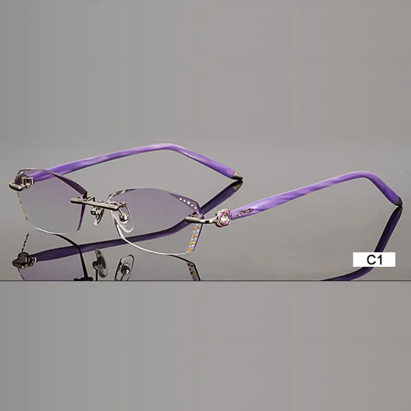 Модные очки B002, алмазная обрезка, без оправы, очки по рецепту, оптические очки, оправа для женщин, очки - Цвет оправы: C1