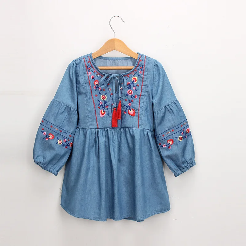 

Ethnic styles 3 colors floral embroidery high quality cotton summer girl dress
