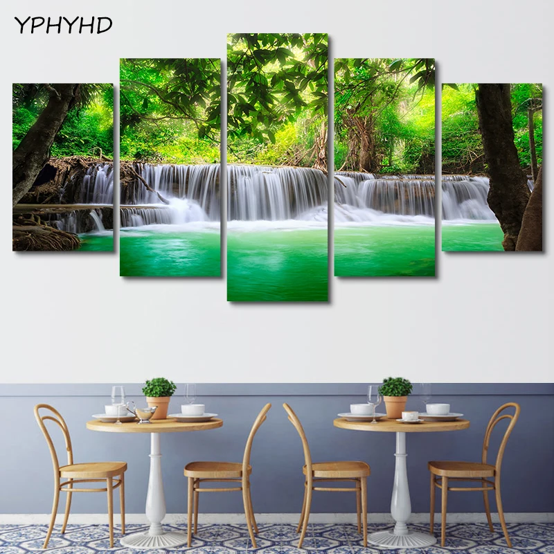 YPHYHD печать HD Домашний Декор Рамка для плаката 5 шт. природа лес зеленое озеро