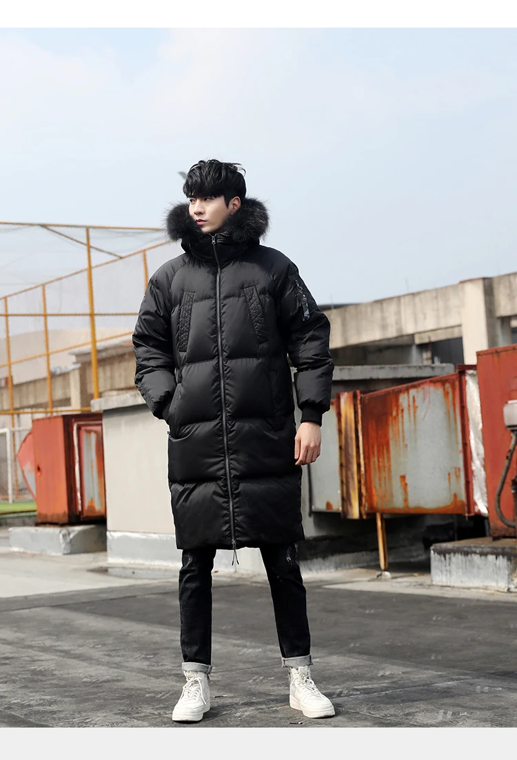 AYUNSUE мужской зимний пуховик, толстое теплое длинное пальто, 90% утиный пух, мужская куртка с воротником из меха енота, Корейская пуховая парка J2640