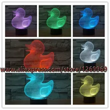 2017 Kawaii Animal Yellow Duck 3D USB LED Lamp Creative Educational Kids Toys 7 Colors Changing Night Light Baby Bathroom Decor