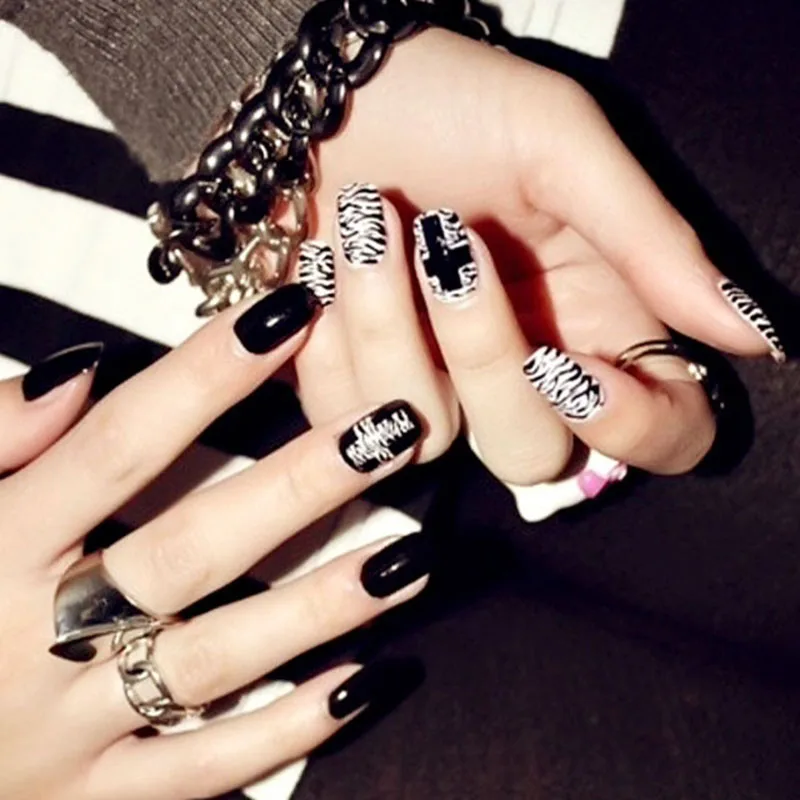Nail Art Красоты Украшения 24 шт. из Ложные Советы черный Цвет Французские Ногтей