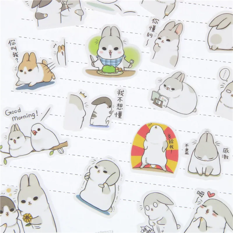 40pcs/ Lot New Kawaii Chubby Rabbit Series Pet Sticker Pack Hot Sell Deco Packing Toy Stickers School Office Supplies