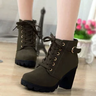 

Women Martin Boots Shoes Nubuck Pointed Toe Thick High Heels Lace Up Buckle Thick Bottom Lady Casual Female Pumps Booties Shoes