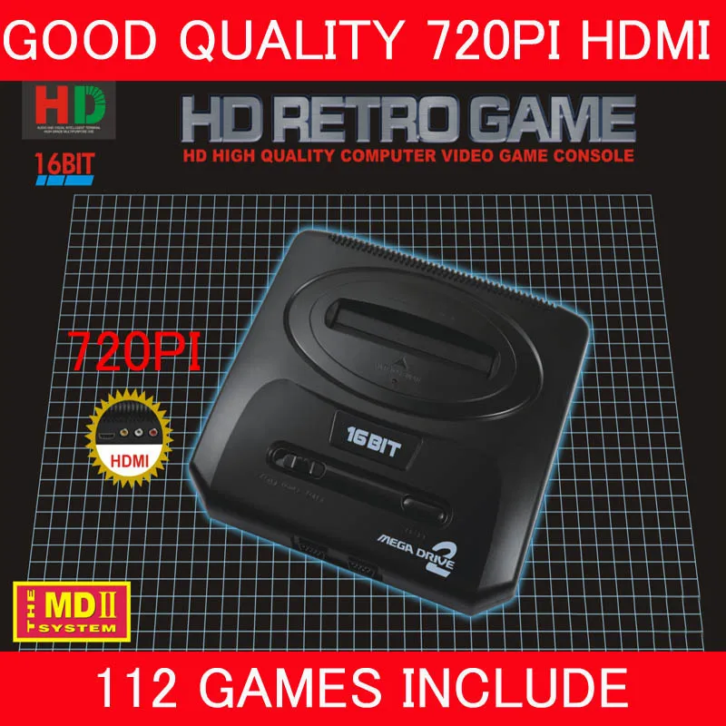

Top 720DPI HDMI TV Video Game Console Sega MEGADRIVE2 MD2 Retro Game with HDMI Output 2.4G Wireless controller with 18in1 games