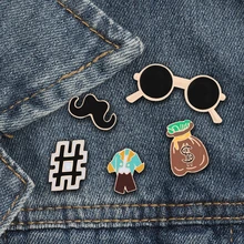 Creative Black Beard Purse broches Retro gafas de sol bigote símbolo esmalte Pins hombres camisas Lapel Pin mujeres Vintage joyería regalo