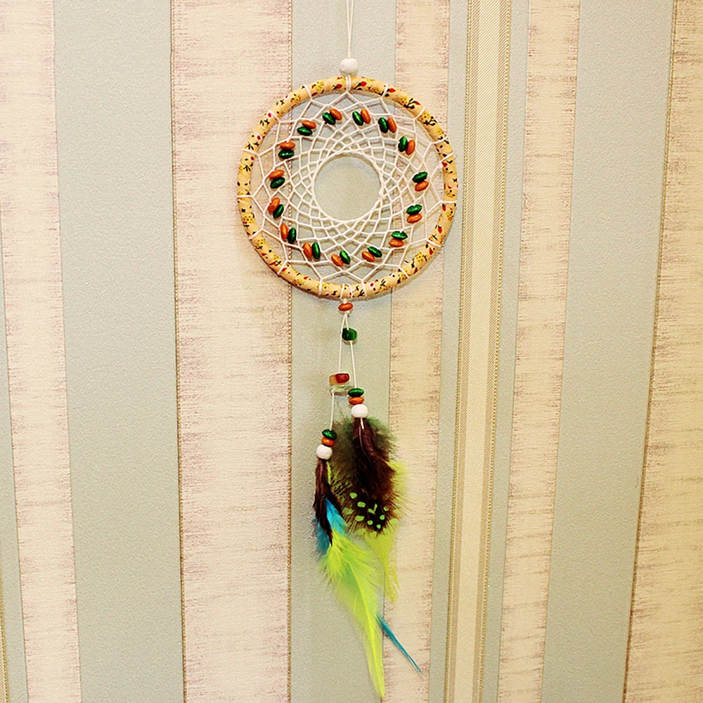 

Car Pendant Feather Color Stone Dream Catcher Art Craft Home Ornament Auto Rearview Mirror Hanging Decoration Accessory Gifts