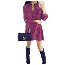 BFYL Fashion Spring Autumn Women Dresses Casual Long Sleeve V-neck Ruffles Short Dress Lace-Up Women Clothing Dresses