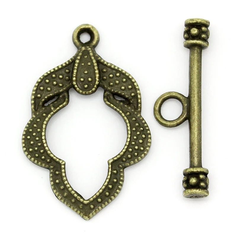 8SEASONS Toggle Clasps Leaf Antique Bronze 26x17mm 24x7mm,50 Sets (B28513)