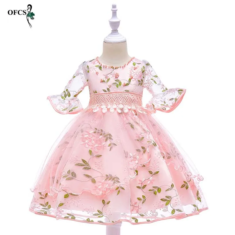 

Flower Girl Dress Formal Floral Baby Girls Dresses Vestidos Wedding Party Pearl embroidery Children Clothes Birthday Clothing 8T