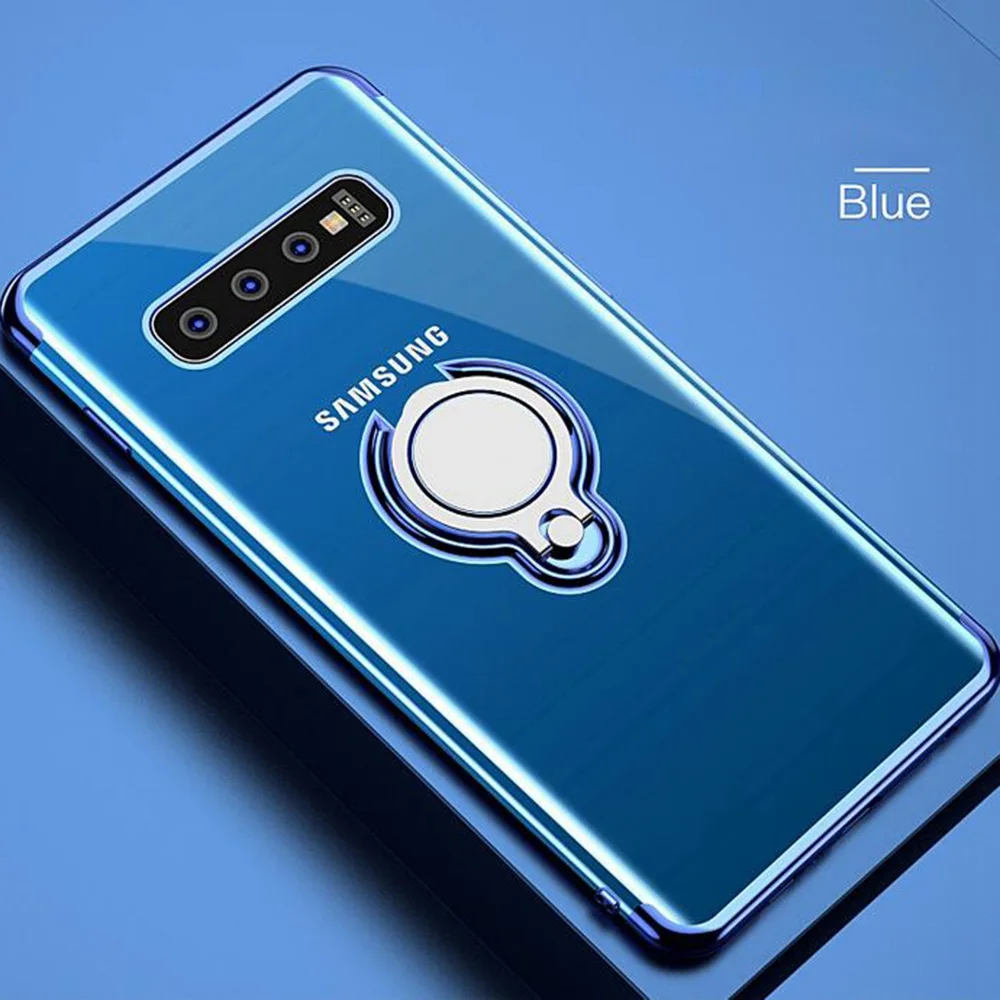 Blue Чехол для телефона OTAO с кольцом-держателем для samsung Galaxy S9 S8 Plus S10 Lite Note 8 9 J7 A6 TPU чехол с магнитной подставкой и держателем для автомобиля чехол - Цвет: Blue