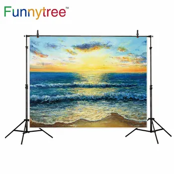 

Funnytree backdrop for photographic studio oil painting sea waves beach vintage professional background photocall printed