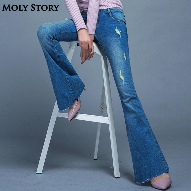 Mode Neue Vintage Flare Jeans Sexy Zerrissene Jeans Femme Plus Grosse Hippie Breites Bein Denim Hosen Frauen Sexy Ripped Jeans Vintage Flare Jeansflare Jeans Aliexpress
