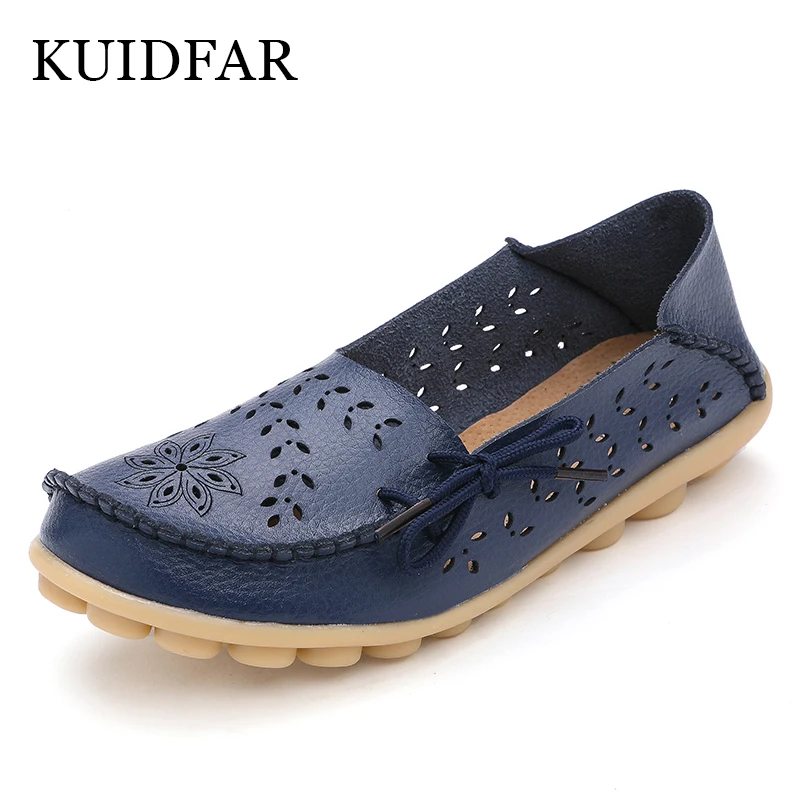 

Women Shoes Flats Genuine Leather Loafers Cut-Outs Female Moccasins Ladies Driving Shoes Slip-On Mother Footwear Shoes Woman