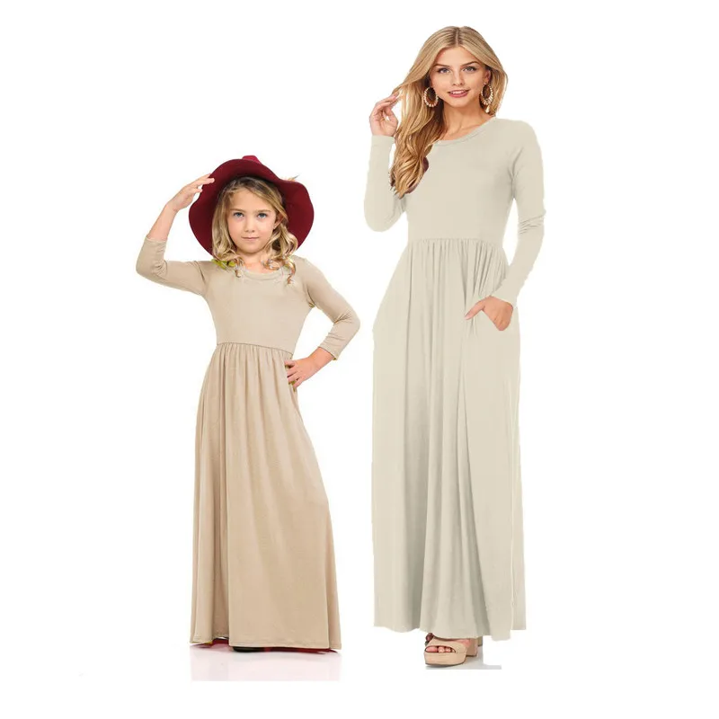 LILIGIRL/Новинка года; платья для мамы и дочки; длинное однотонное платье для мамы и дочки; Семейные комплекты; комплекты для девочек - Цвет: Ali1019W