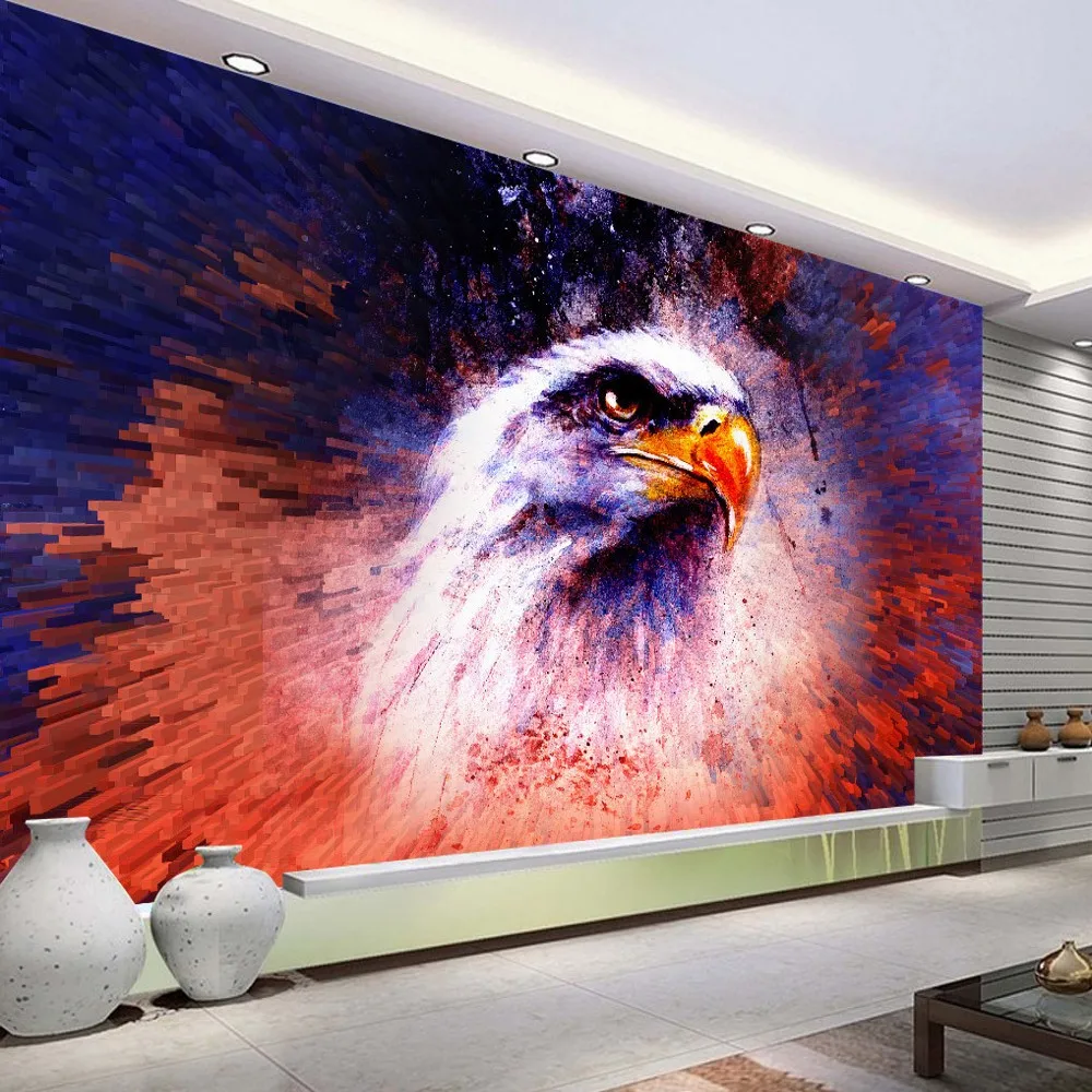 

Free Shipping Custom Mural Wallpaper HD American Eagle Geometric Blue Television Background Wallpaper Hotel Room Wallpaper