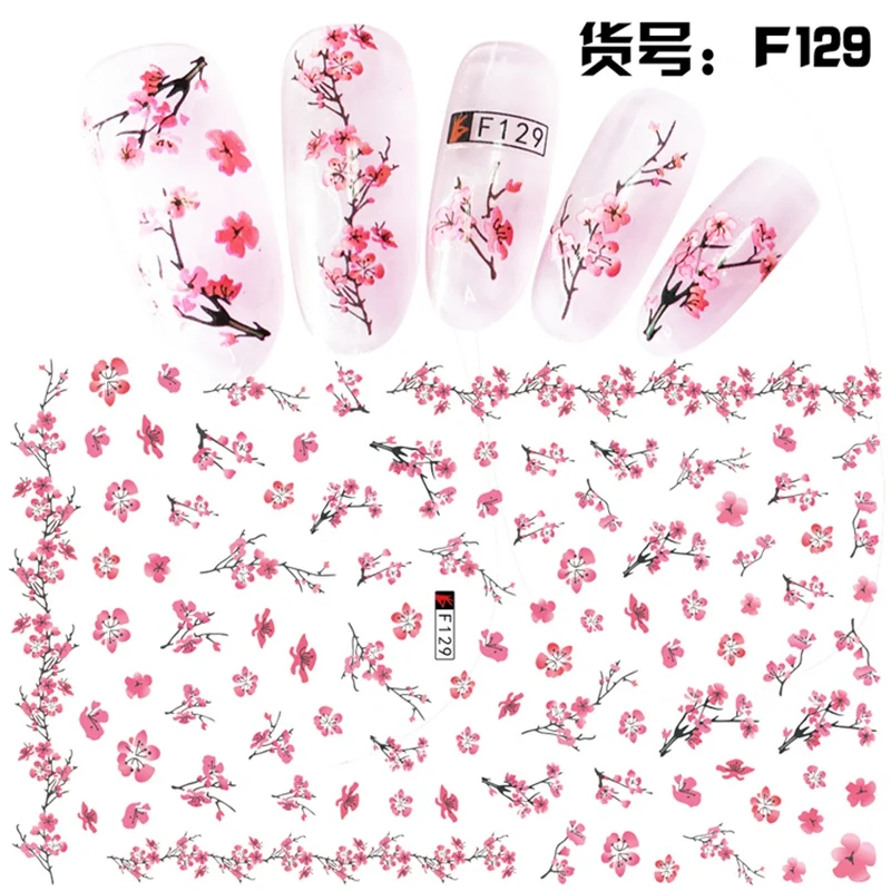 

1 Sheet 3D Beautiful Pink Plum Blossom Wintersweet Pattern Adhesive Nail Art Stickers Decorations DIY Salon Tips F129#
