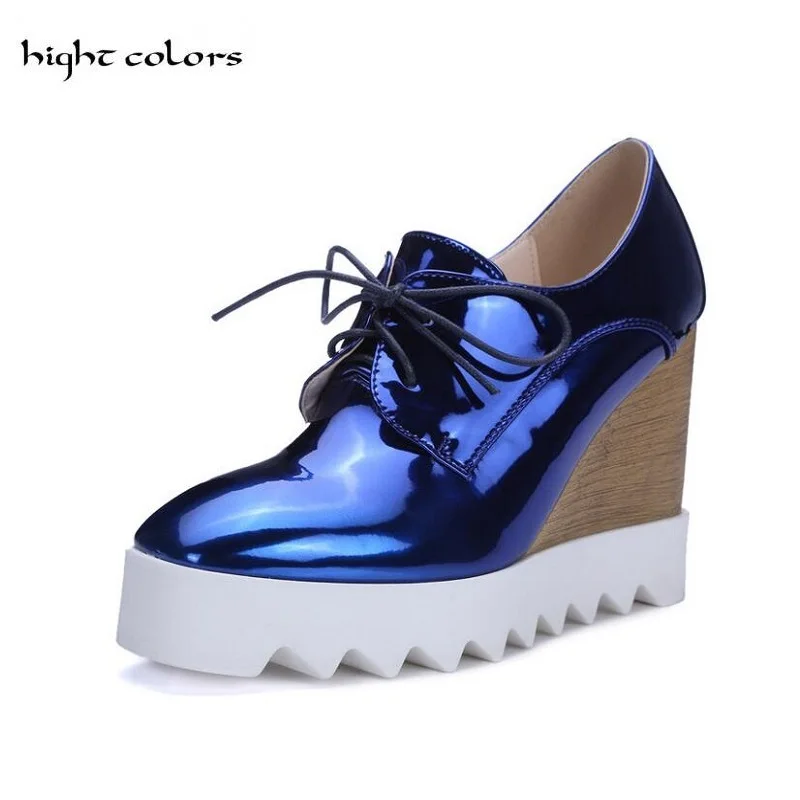 Женские туфли оксфорды из лакированной кожи на танкетке|high heel shoes|heel shoeswedge shoes |