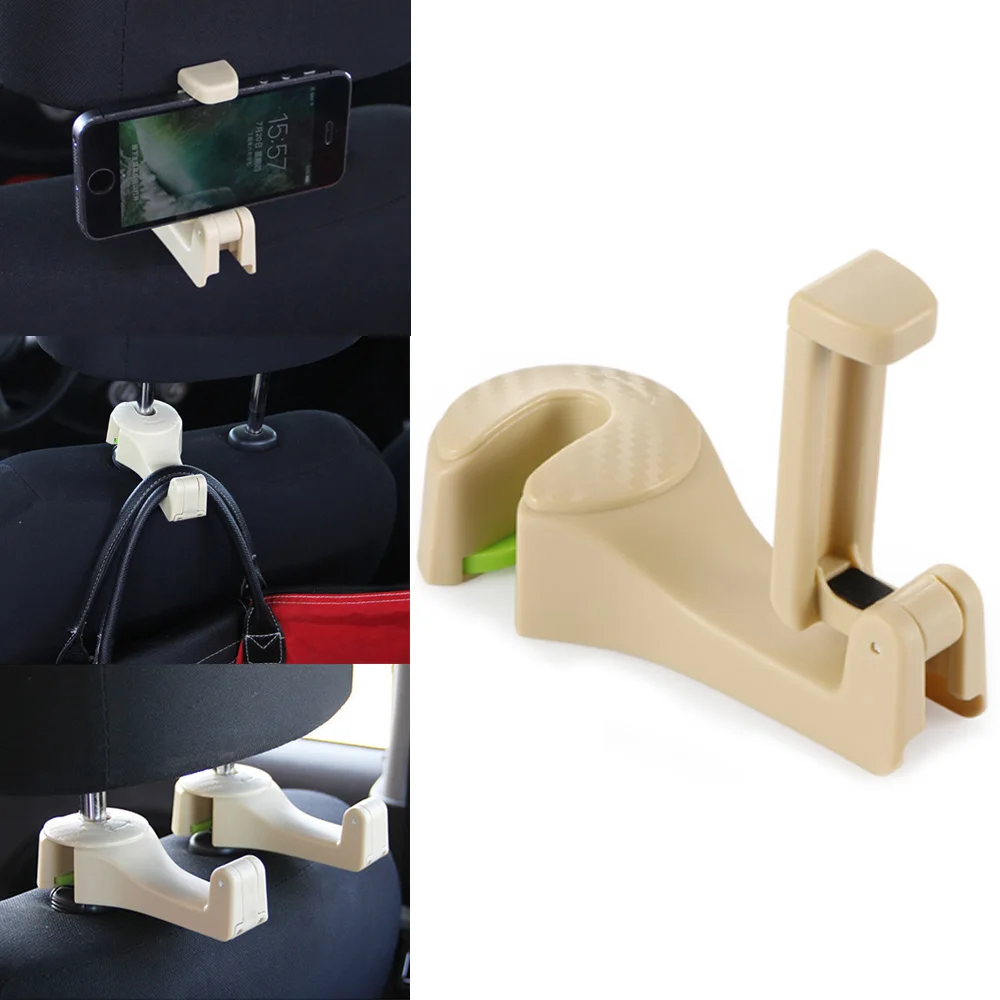 

Auto Car Back Seat Headrest Hanger with mobile phone stand Holder, Hooks Clips For Bag Purse Cloth Grocery Interior Accessories